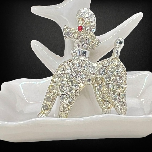 Vintage Silver Tone & Clear Rhinestone Poodle Brooch - Picture 2 of 5